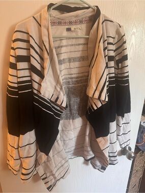 Roxy Black and Cream Striped Open-Front Cardigan